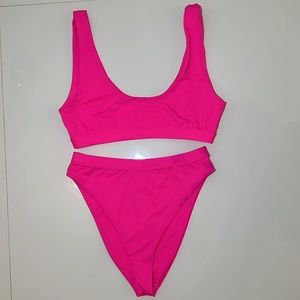 Neon Pink High Waisted Bathing Suit Size M